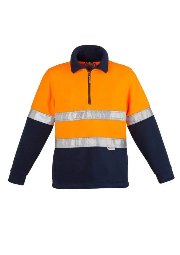 SYZMIK Men’s Hi-Vis Fleece Hoop Taped Jumper ZT461 Work Wear Syzmik Orange/Navy S